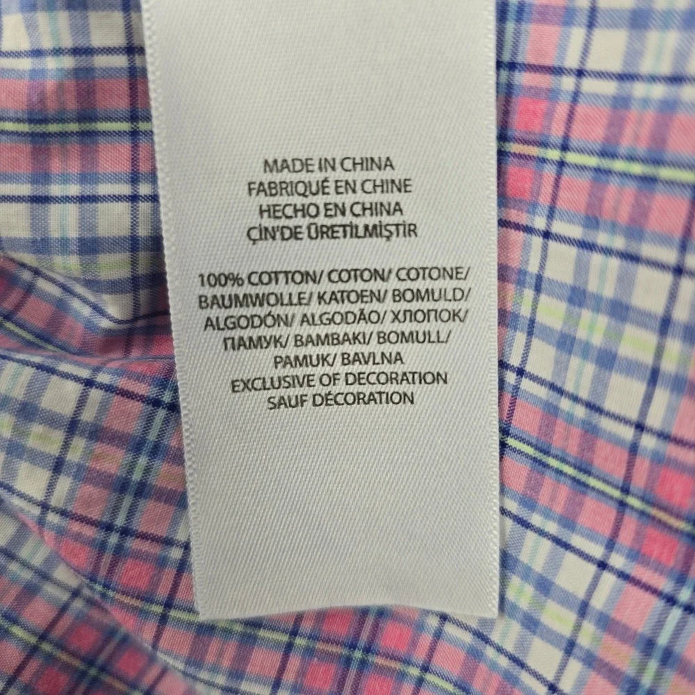 Polo Ralph Lauren Plaid Button Down Shirt Mens 2XLT Pink Blue Cotton Stretch